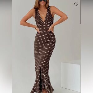 Princess Polly NELLIE MAXI DRESS BROWN POLKA DOT